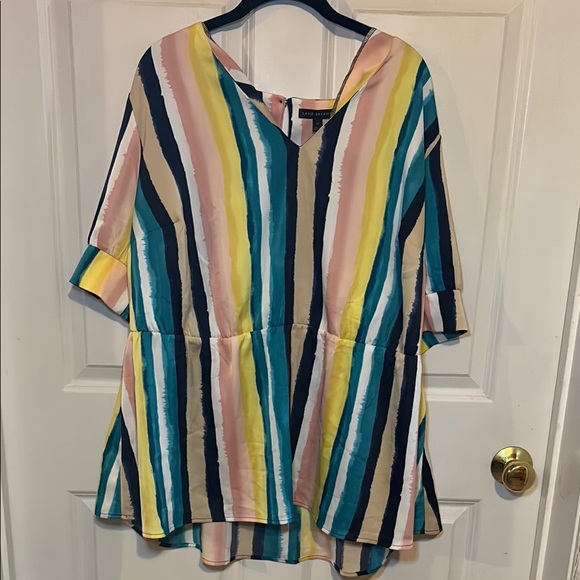 Lane Bryant Tops - Lane Bryant Blue Yellow Boxy 3/4 Sleeve Blouse